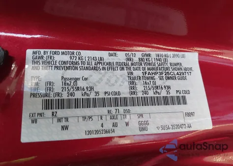 2012 Ford Focus Se z USA, uszkodzony, nr VIN 1FAHP3F25CL429717